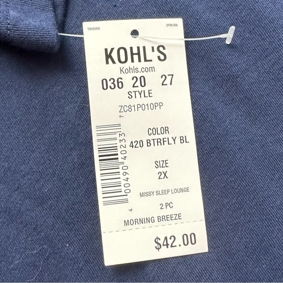 Croft & Barrow Intimates Butterfly Blue Pullover Top Size 2X - Picture 3 of 7